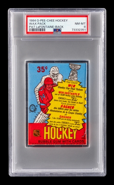 1984-85 O-Pee-Chee Hockey Wax Pack - Graded PSA NM-MT 8 - Showing Pat Lafontaine Rookie Card Through Reverse!