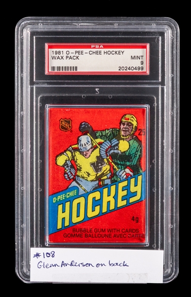 1981-82 O-Pee-Chee Hockey Wax Pack - Graded PSA MINT 9 - Showing Glenn Anderson Rookie Card Through Reverse!