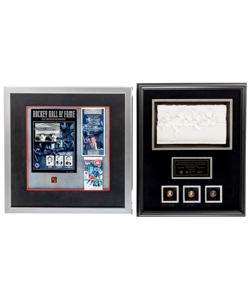 Royal Canadian Mint 24kt Gold-Plated Sterling Silver 1999 HHOF Induction Medallion Collection LE Framed Display Signed By Gretzky, Morrison and Van Hellemond Plus Induction Gala Framed Display
