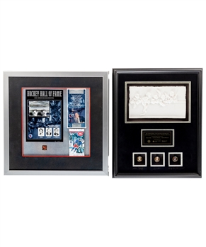 Royal Canadian Mint 24kt Gold-Plated Sterling Silver 1999 HHOF Induction Medallion Collection LE Framed Display Signed By Gretzky, Morrison and Van Hellemond Plus Induction Gala Framed Display