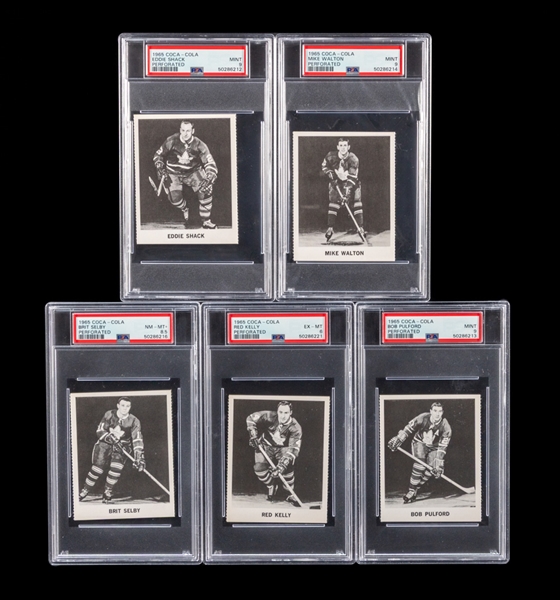 1965-66 Coca-Cola NHL Hockey PSA-Graded Collection of 5 Including Kelly, Pulford, Shack, Selby and Walton - Most Graded PSA 8.5 or Higher!