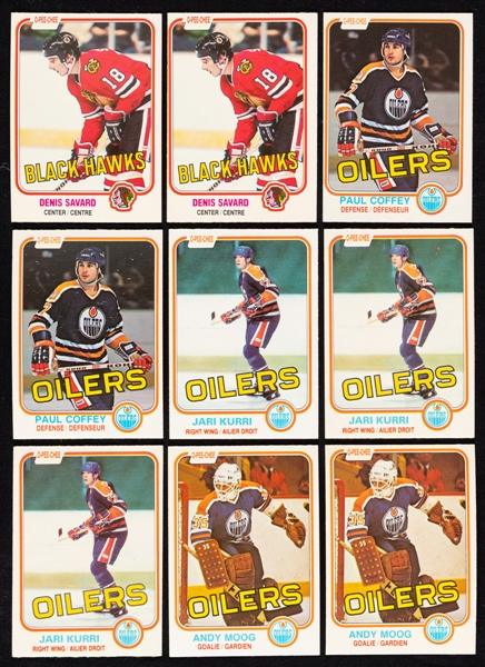 1981-82 O-Pee-Chee Hockey Cards (300+) Including Rookie Cards of HOFers #111 Coffey (2), #107 Kurri (3), #63 Savard (2), #269 Stastny (6), #161 Ciccarelli (9), #117 Lowe (7) and Others