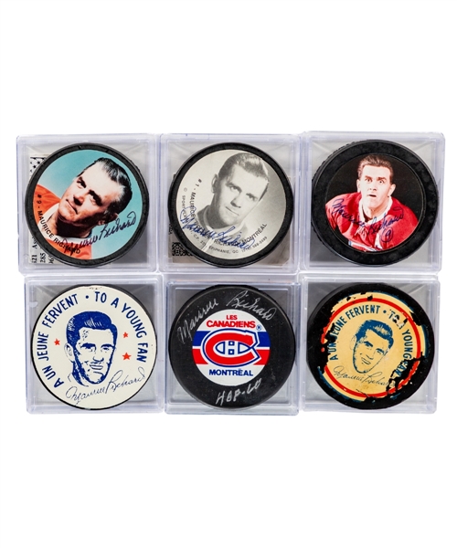 Maurice Richard Vintage 500th Career Goal Commemorative Puck Collection of 2 Plus Signed Pucks (4)