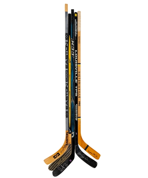 Wayne Gretzky, Alexander Ovechkin, Bobby Orr, Mario Lemieux and Mark Messier Signed Stick Collection of 5