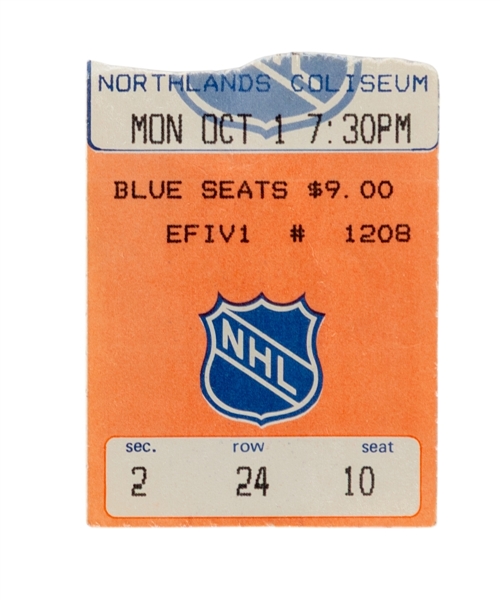 October 1st 1979 Edmonton Oilers vs LA Kings Northland Coliseum Pre-Season Ticket Stub - First Pre-Season Home Game of Gretzky/Oilers in the NHL