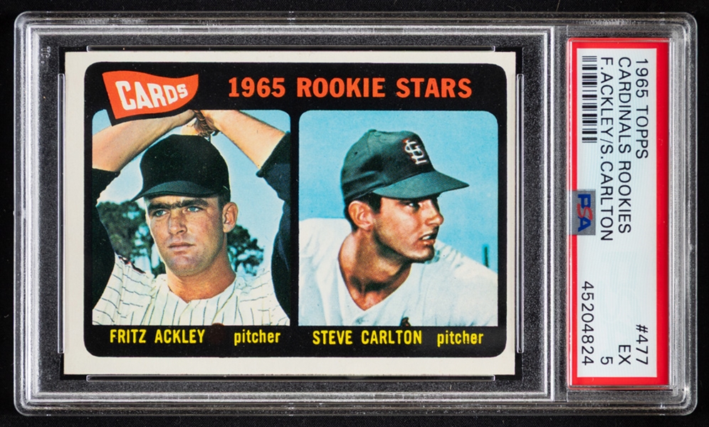 1965 Topps Baseball Card #477 HOFer Steve Carlton (Cardinals Rookies) - Graded PSA EX 5