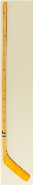 Vintage 1969-70 Toronto Maple Leafs Team-Signed Stick including Deceased HOFers Tim Horton, Johnny Bower and Pat Quinn Plus HOFers Dave Keon and Norm Ullman