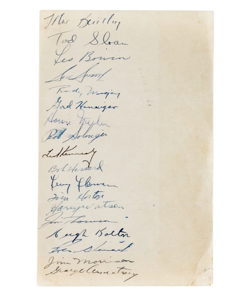 Toronto Maple Leafs 1952-53 Team-Signed Sheet by 18 Including HOFers Bentley, Kennedy, Horton, Armstrong, Meeker, Boivin, Flaman and Watson with JSA LOA