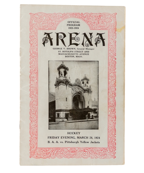 Boston Athletic Association vs Pittsburgh Yellow Jackets 1923-24 USAHA Fellowes Cup Championship Game 2 Boston Arena Program Featuring HOFers Lionel Conacher and Roy Worters 