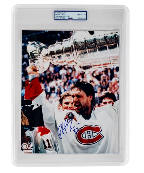 Patrick Roy Montreal Canadiens Signed 1993 Stanley Cup Photo Graded PSA GEM MINT 10 