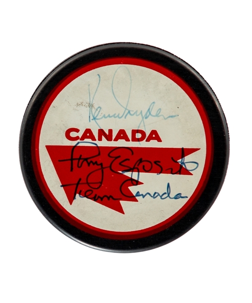 Ken Dryden and Tony Esposito Signed Team Canada Puck with JSA LOA 