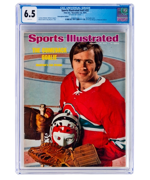 Ken Dryden Montreal Canadiens 1974 Sports Illustrated Magazine - CGC Universal Grade 6.5 (White Pages)