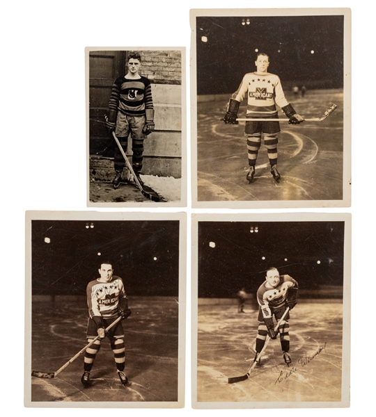 1939-40 New York Americans Photos (4) including Signed By Lorne Carr (1939-40 O-Pee-Chee V301-1 Image) and Eddie Wiseman - From the John Gallagher Collection  